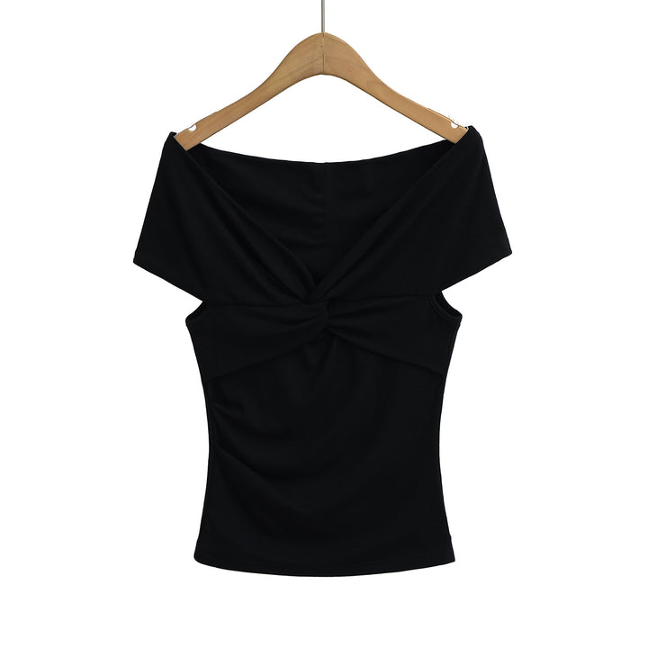 Dame Off-Shoulder Overdel med raffineret knudedesign og elastisk materiale Stilla