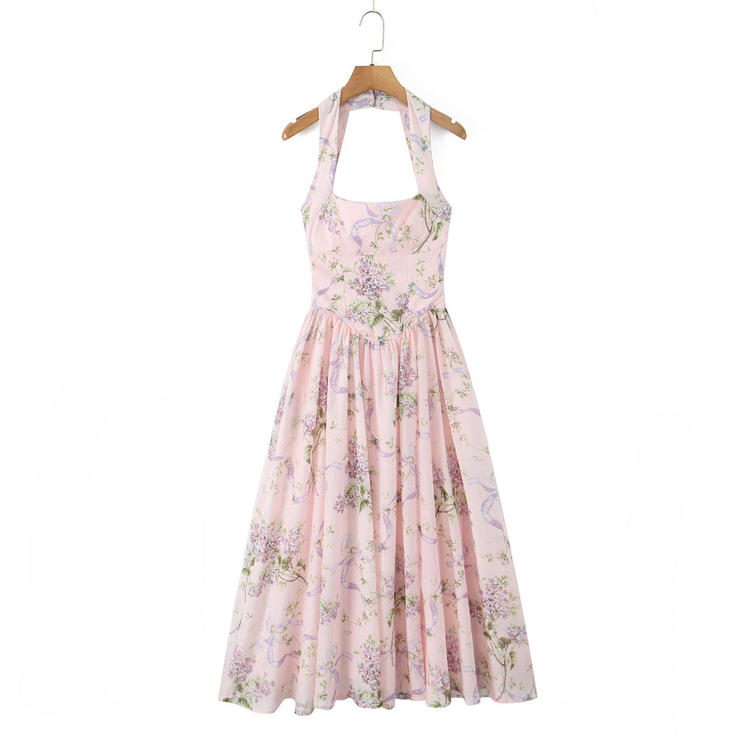 Dame Maxi-kjole med fine blomsterprint og elegant halterdesign Stilla