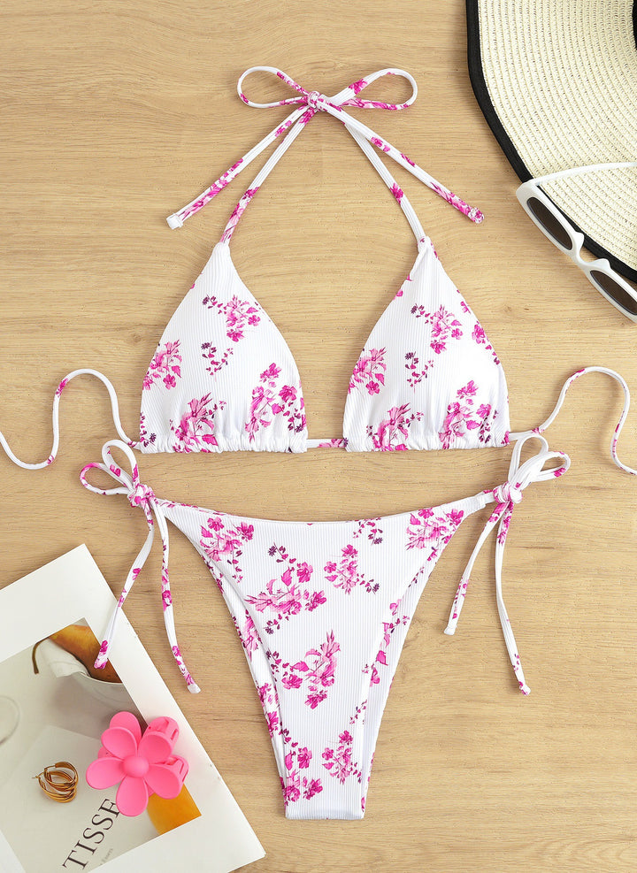 Dame Triangel-Bikini med filigranmønster af blomster Skovae