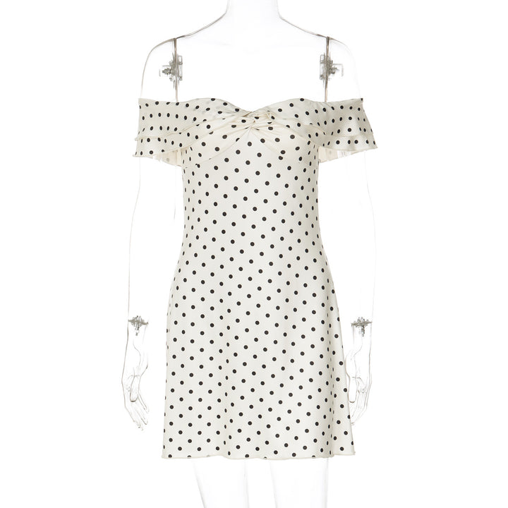 Damer Legende Polka-dot cocktailkjole med skulderfri design og flæsedetaljer Skovae