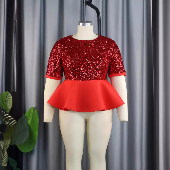 Dame Elegant glitrende top med peplum kant Skovae