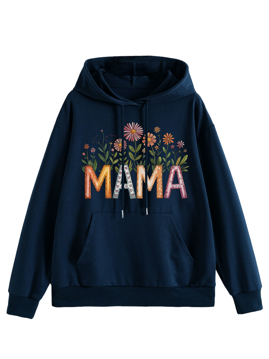 Kvinders hættetrøje med blomsterprint og inspirerende tekst Stilla