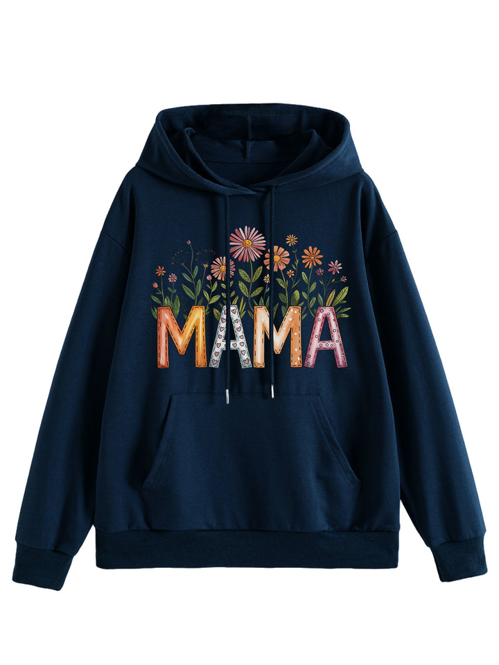 Kvinders hættetrøje med blomsterprint og inspirerende tekst Stilla