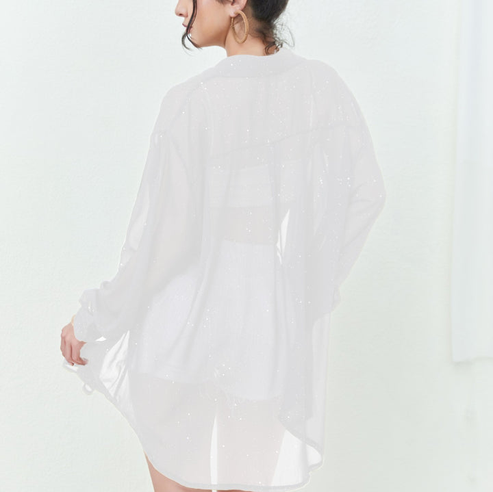 Dame Gennemsigtig Funklende Cover-Up Bluse Stilla