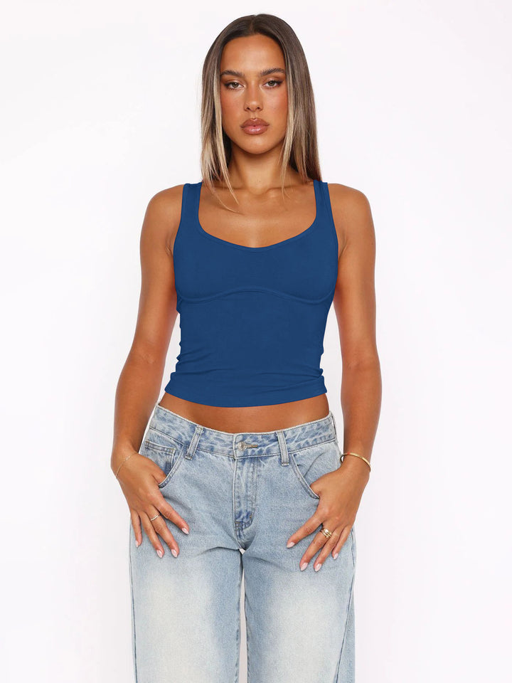Dame crop-top med brede stropper og integreret bustier Stilla