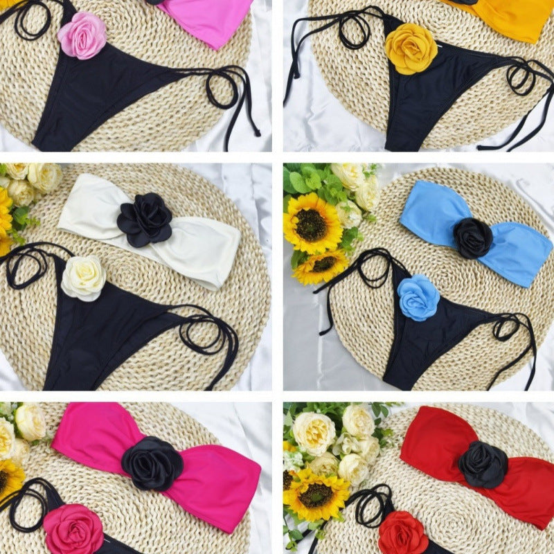 Dame bikini med florale detaljer og elastiske stropper Skovae