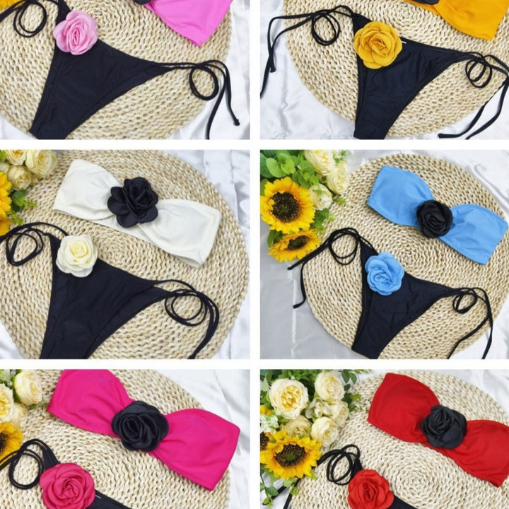 Dame bikini med florale detaljer og elastiske stropper Skovae