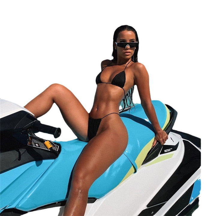 Dame triangel-bikini-sæt med moderigtige bindebånd Skovae