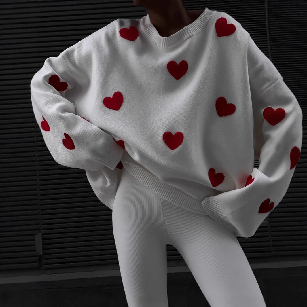 Dame hyggelig sweater med hjerteformede applikationer og bred pasform Stilla