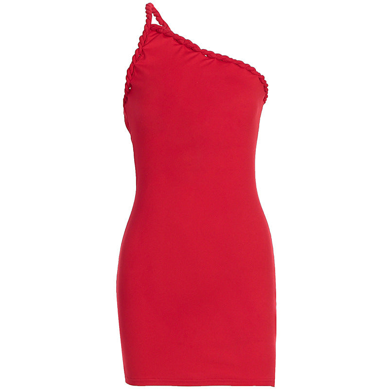 Dame Figurtilpasset One-Shoulder Kjole med Volanger Skovae
