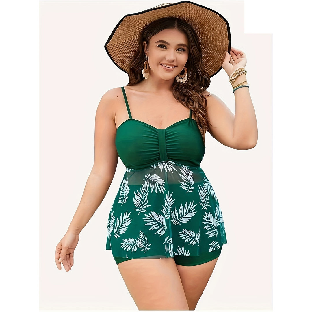 Dame Tankini-top med flydende snit og blomsterdesign Skovae