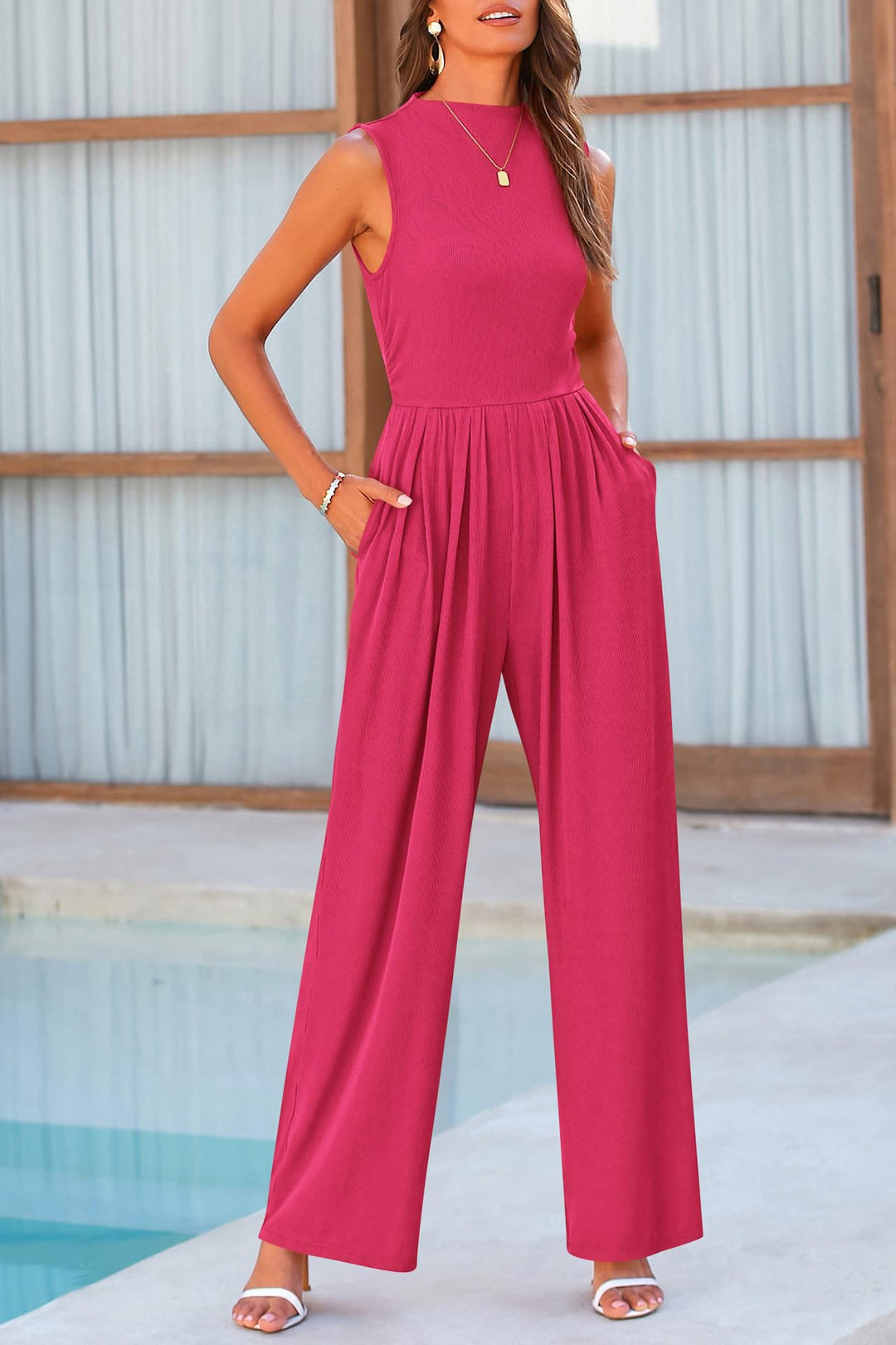 Dame Elegant Jumpsuit med bred ben og praktiske lommer Stilla