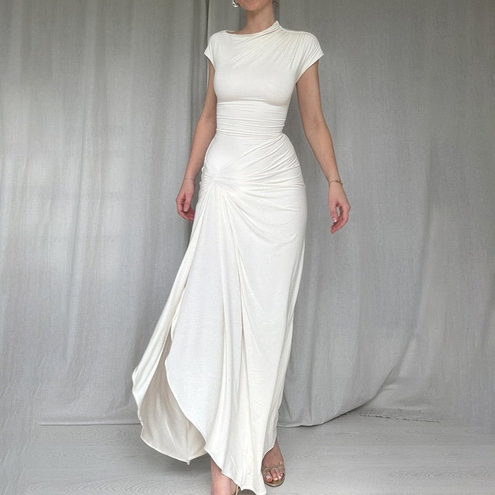 Dame Elegant maxikjole med asymmetrisk skæring og dekorativ drapering Skovae