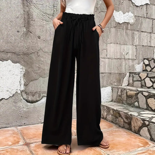 Dame brede fritidshoser med elastisk talje og båndlukning Stilla