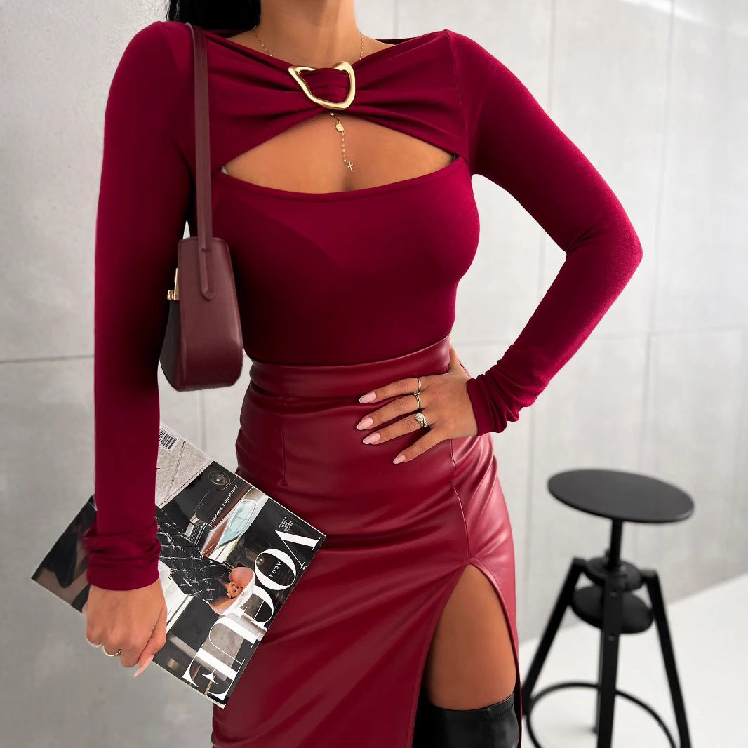 Dame Elegant top med cut-out og lange ærmer Stilla