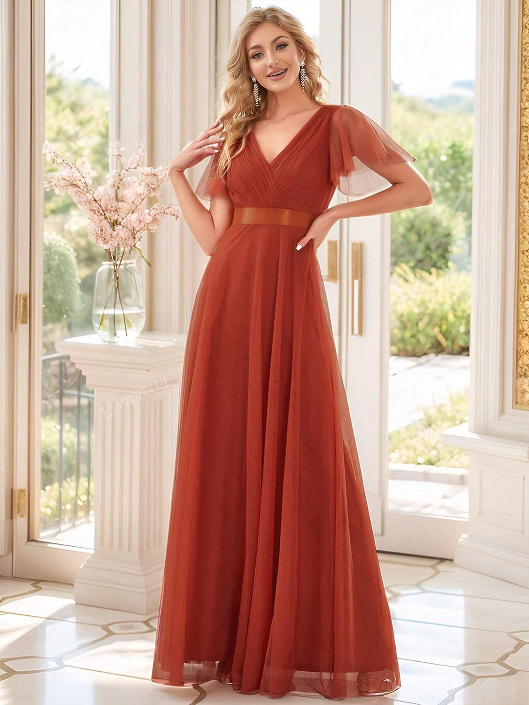 Dame Maxikjole med elegante Voile-ærmer Stilla