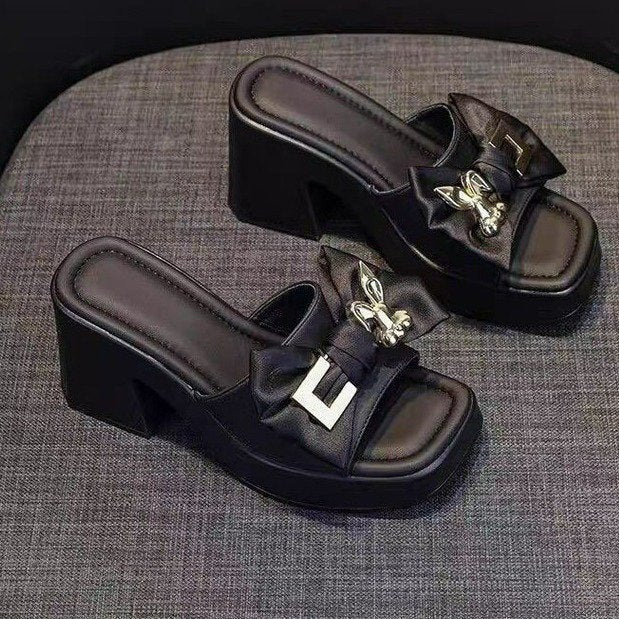 Dame elegante mules med dekorativt sløjfedetalje og stabil platform Stilla