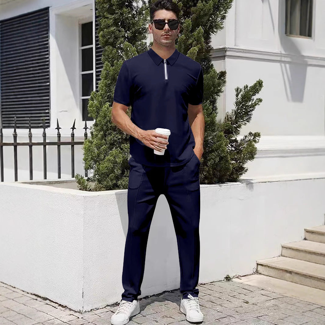 Herrer nan urban rejse polo-shirt med kort forreste lynlås, elastisk interlock og krølfri pleje Skovae