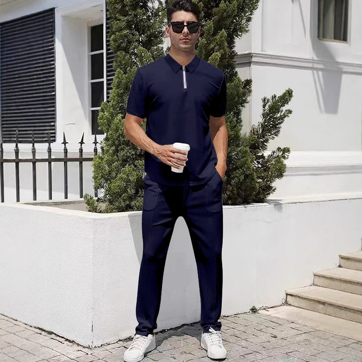 Herrer nan urban rejse polo-shirt med kort forreste lynlås, elastisk interlock og krølfri pleje Skovae