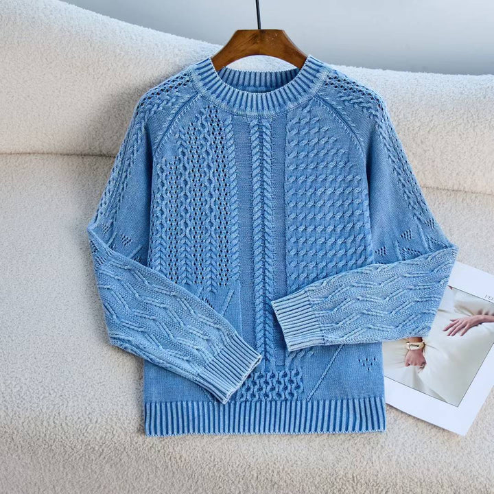 Kvindes fashionable sweater med tekstureret kabeldesign og rund halsudskæring Stilla