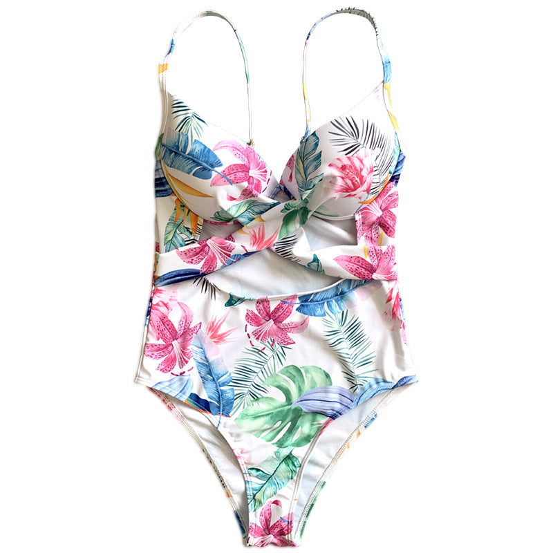 Dame One-Piece Badedragt med elegant Cut-Out-design og blomsterprint Skovae