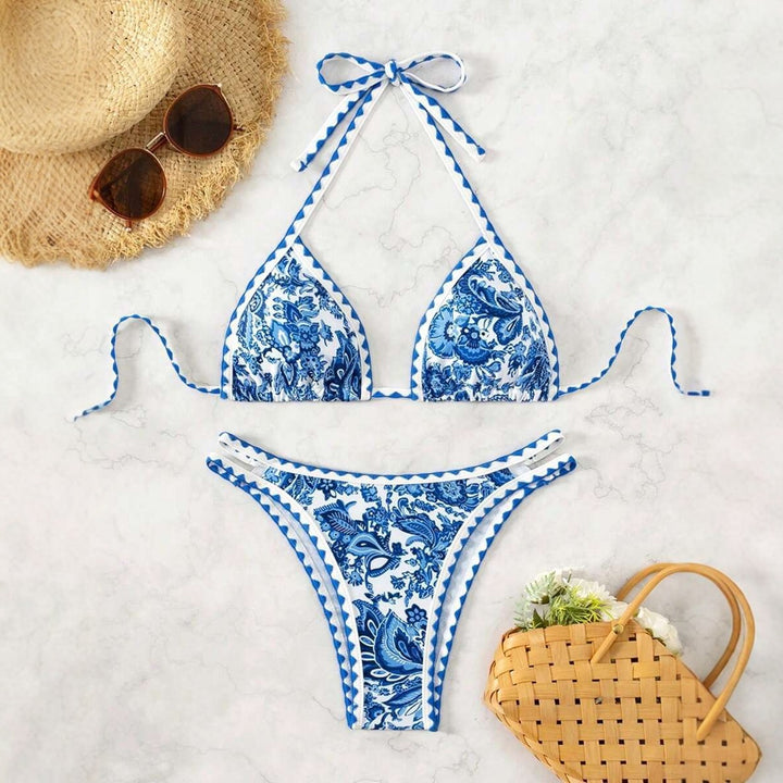 Damer triangle bikini med unikt paisleymønster og justerbare stropper Skovae