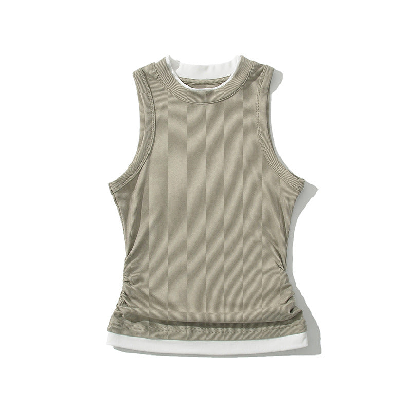 Dame Sporty Tanktop med høj lukket krave og dekorativt flæsedetalje Stilla