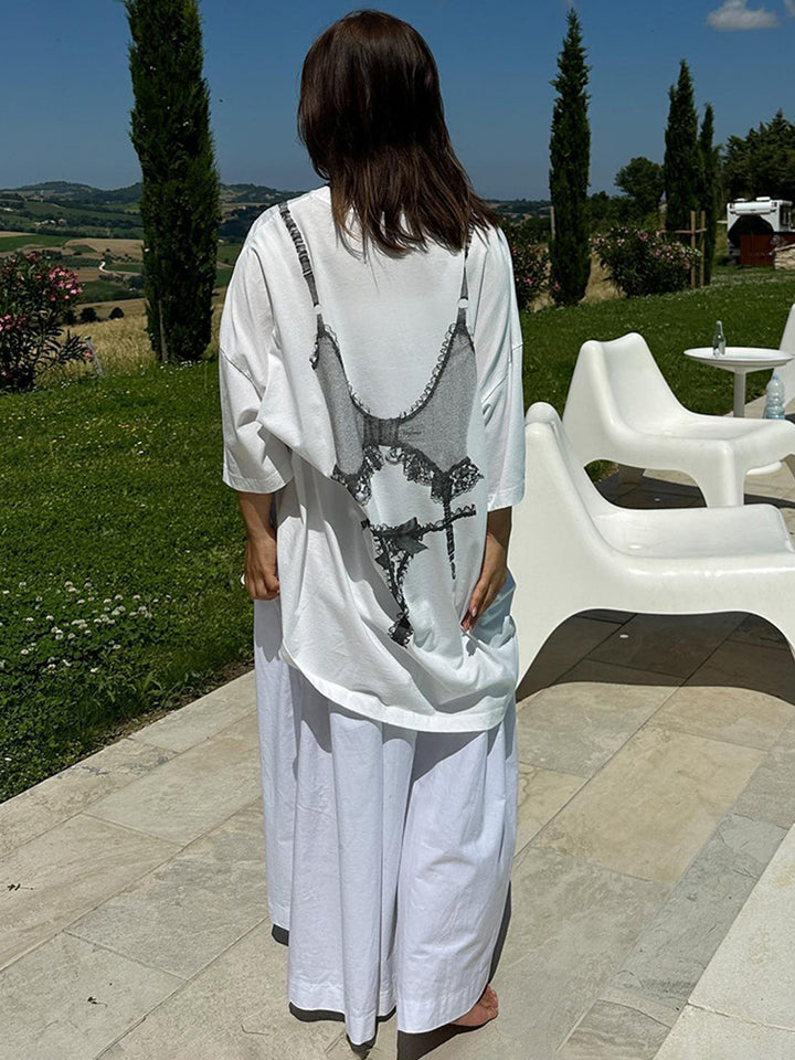 Femme Grafik Spids Tryk T-Shirt Stilla