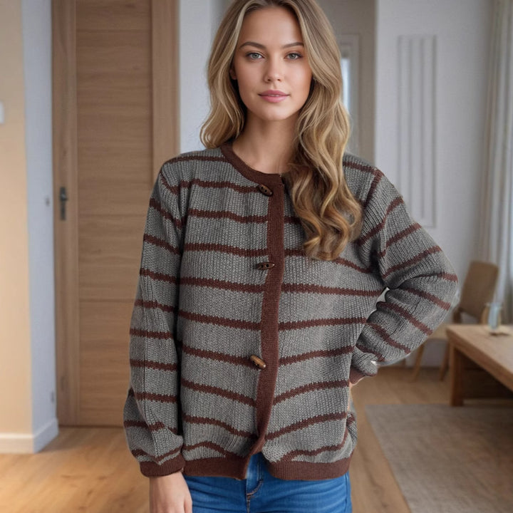 Damerne afslappet strikket cardigan med elegante træknapdetaljer og stilmønster med striber Stilla