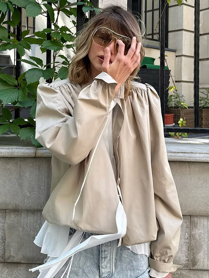Damer Cropped Bluse med ballonformede ærmer og højhalset krave Stilla
