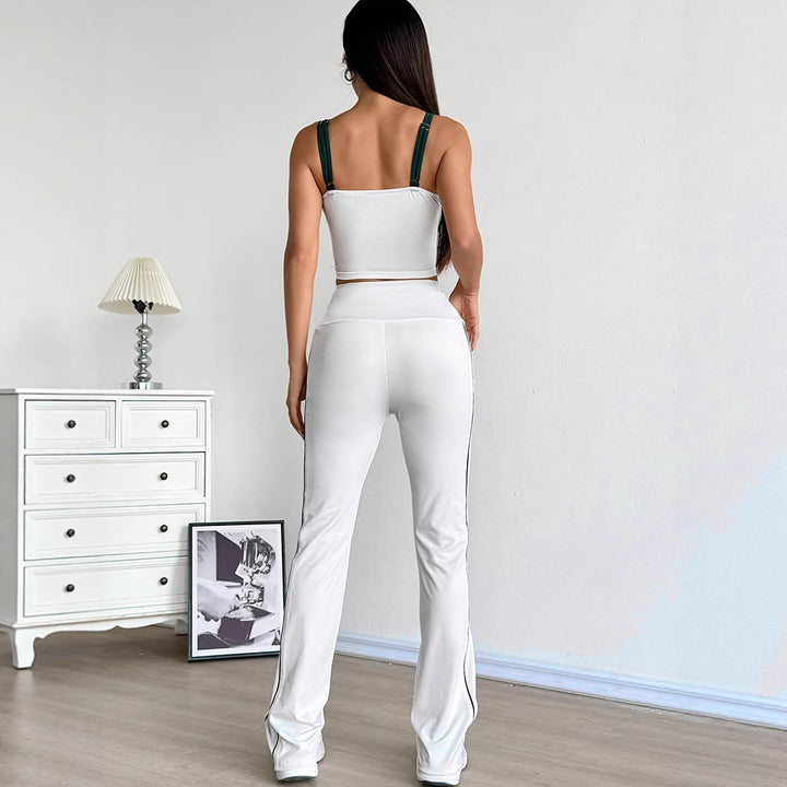 Dame Sporty To-Delt Sæt med stilfuld Crop-Top og løse Leggings Skovae