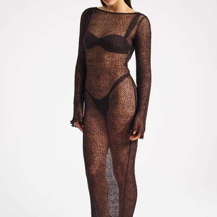 Dame Gennemsigtig Strikbodystocking med lange ærmer Stilla