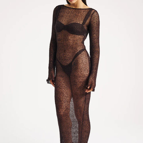 Dame Gennemsigtig Strikbodystocking med lange ærmer Stilla