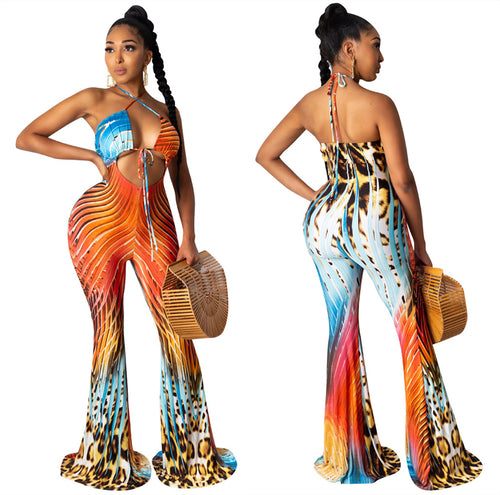 Dame Elegant Jumpsuit med farverigt grafikdesign og raffineret slids Stilla