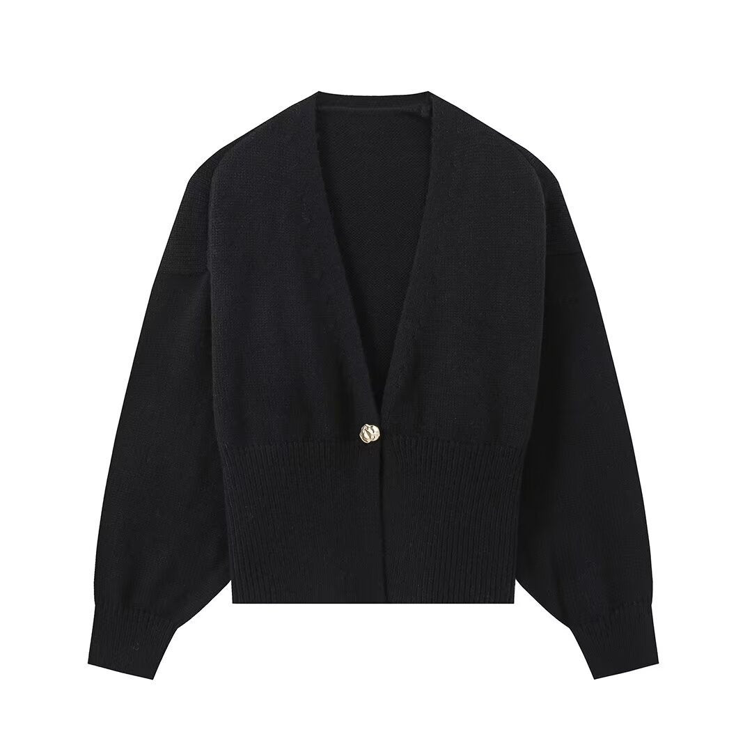 Femme Strikknap cardigan med ribbede manchetter Stilla