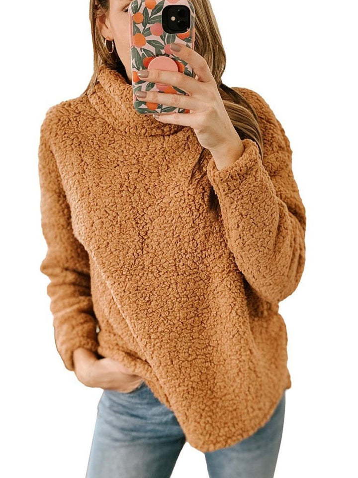 Kvinders hyggelige fleece sweater med høj krave og struktureret overflade Stilla