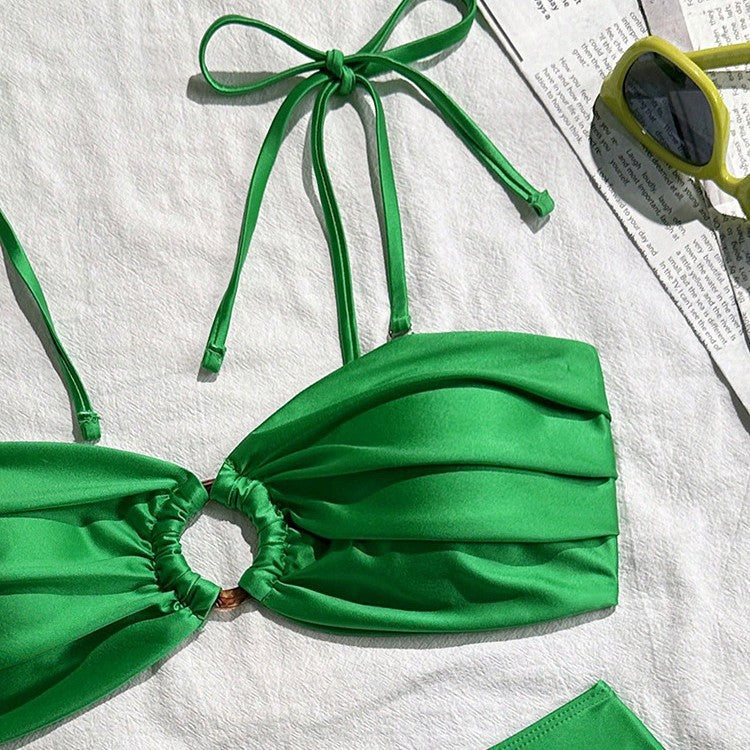Dame bandeau bikini med dekorativ samling og ringelement Skovae