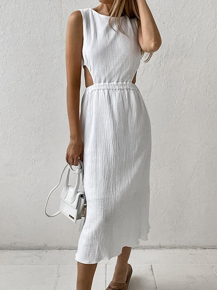 Dame midi-kjole med elegant cut-out og taljebælte Stilla