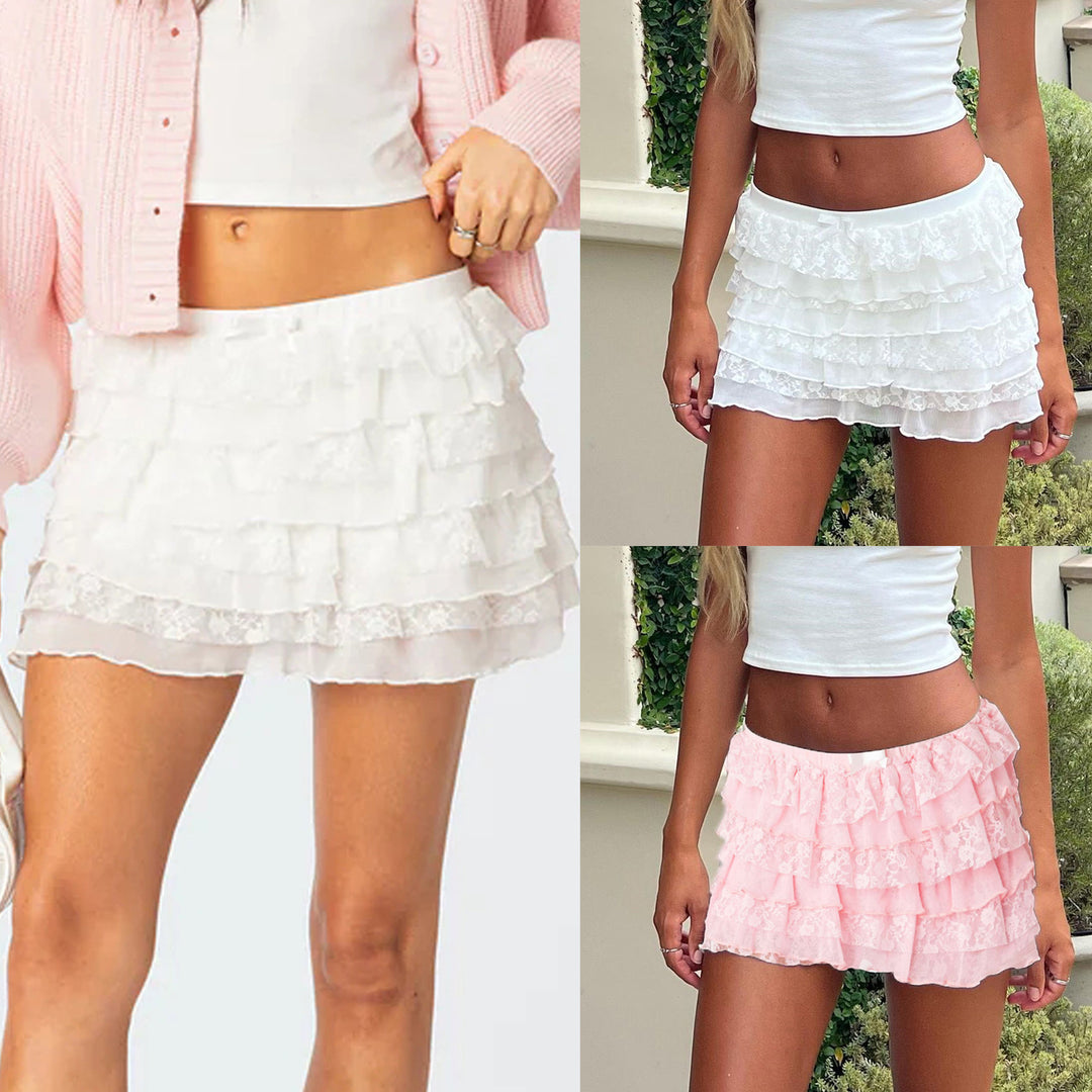 Dame volan shorts med elegant kantdekoration Skovae