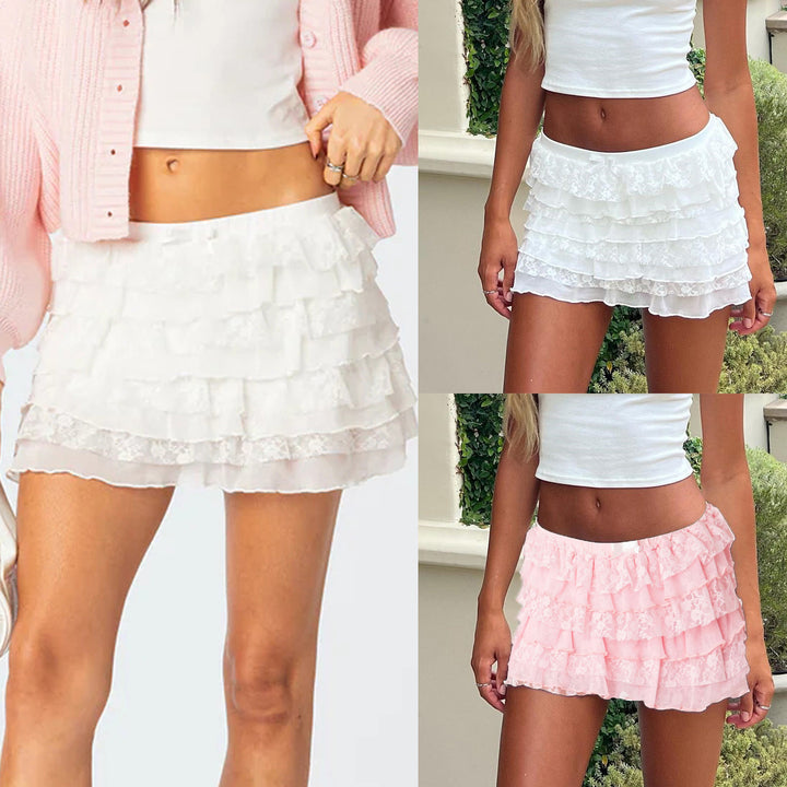 Dame volan shorts med elegant kantdekoration Skovae