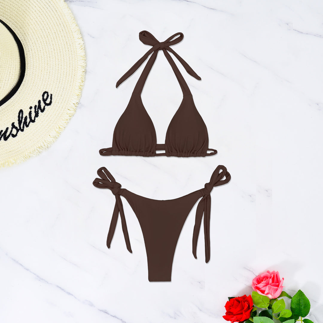 Dame triangel-bikini med raffinerede binde bånd og høj-elastisk stof Skovae