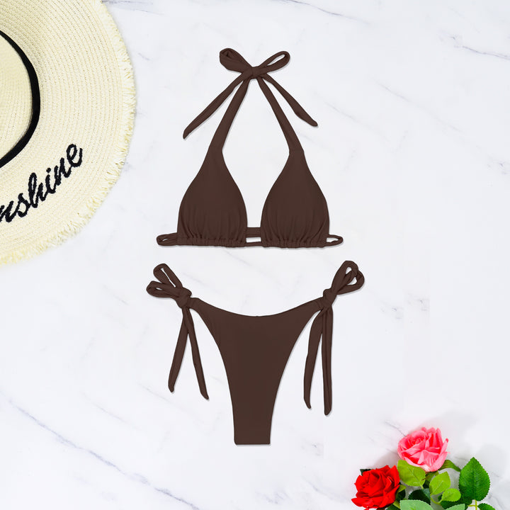 Dame triangel-bikini med raffinerede binde bånd og høj-elastisk stof Skovae
