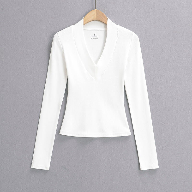 Dame Langærmet T-shirt med elegant V-udskæring og struktureret overflade Stilla