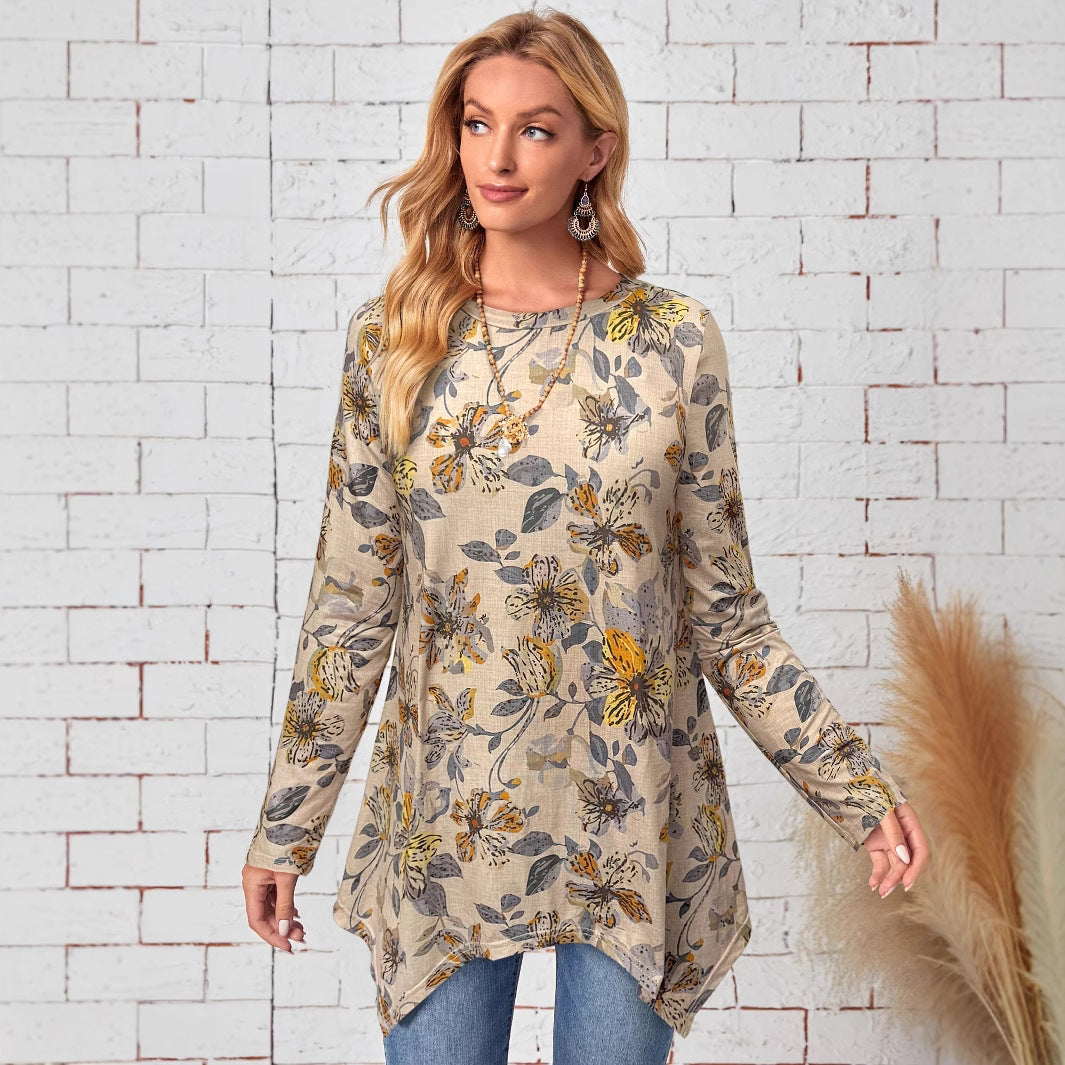 Damer Elegante og afslappede overdel med blomsterprint og asymmetrisk kant Stilla