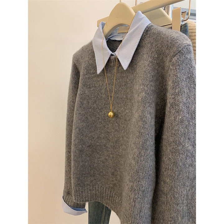Dame strikpullover med stilfuld skjortekrave og moderne snit Stilla