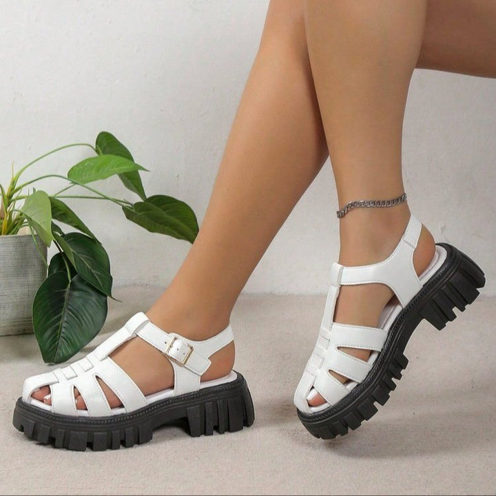 Dame nan Riemchen-sandal i fiskestil med åben tå og grov profilsål Skovae