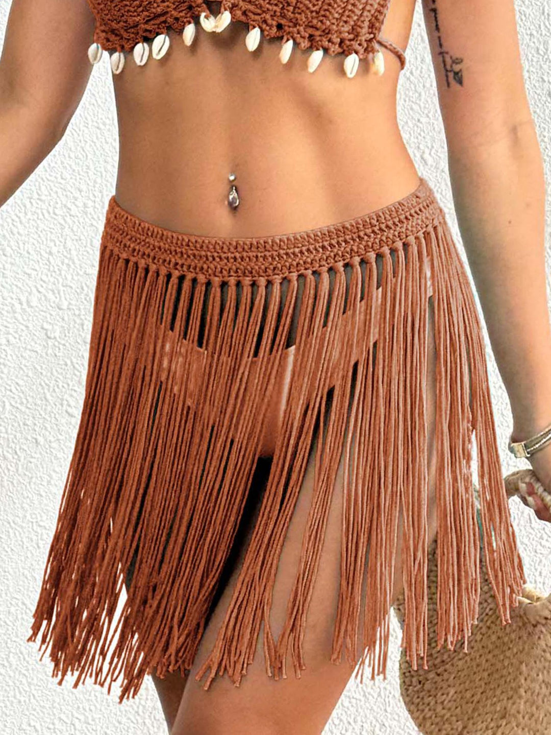 Femme Hæklet Frynse Strand Sarong Vikle Stilla