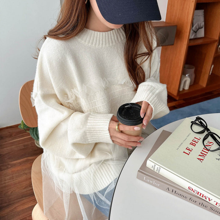 Kvinders oversized pullover med flæsedetaljer Stilla