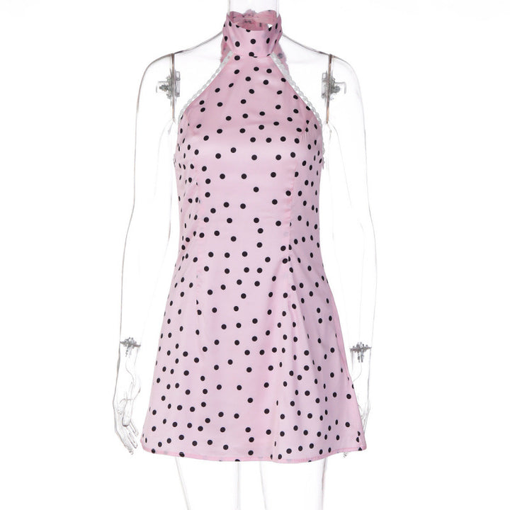 Damen Polka-Dot Minikleid mit hohem Kragen und A-Linien-Schnitt Skovae