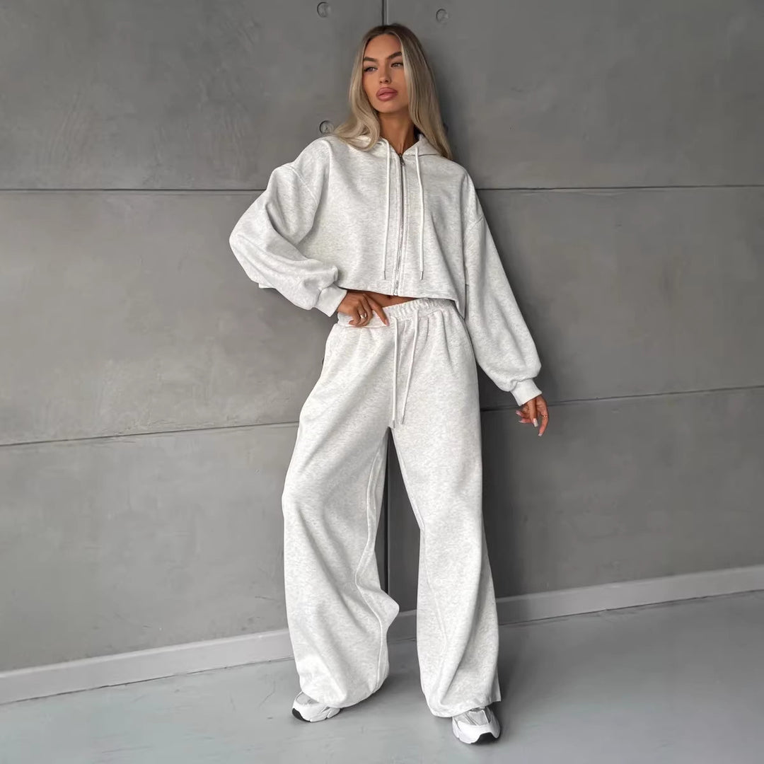 Kvinder cropped hoodie og brede joggerbukser sæt Skovae